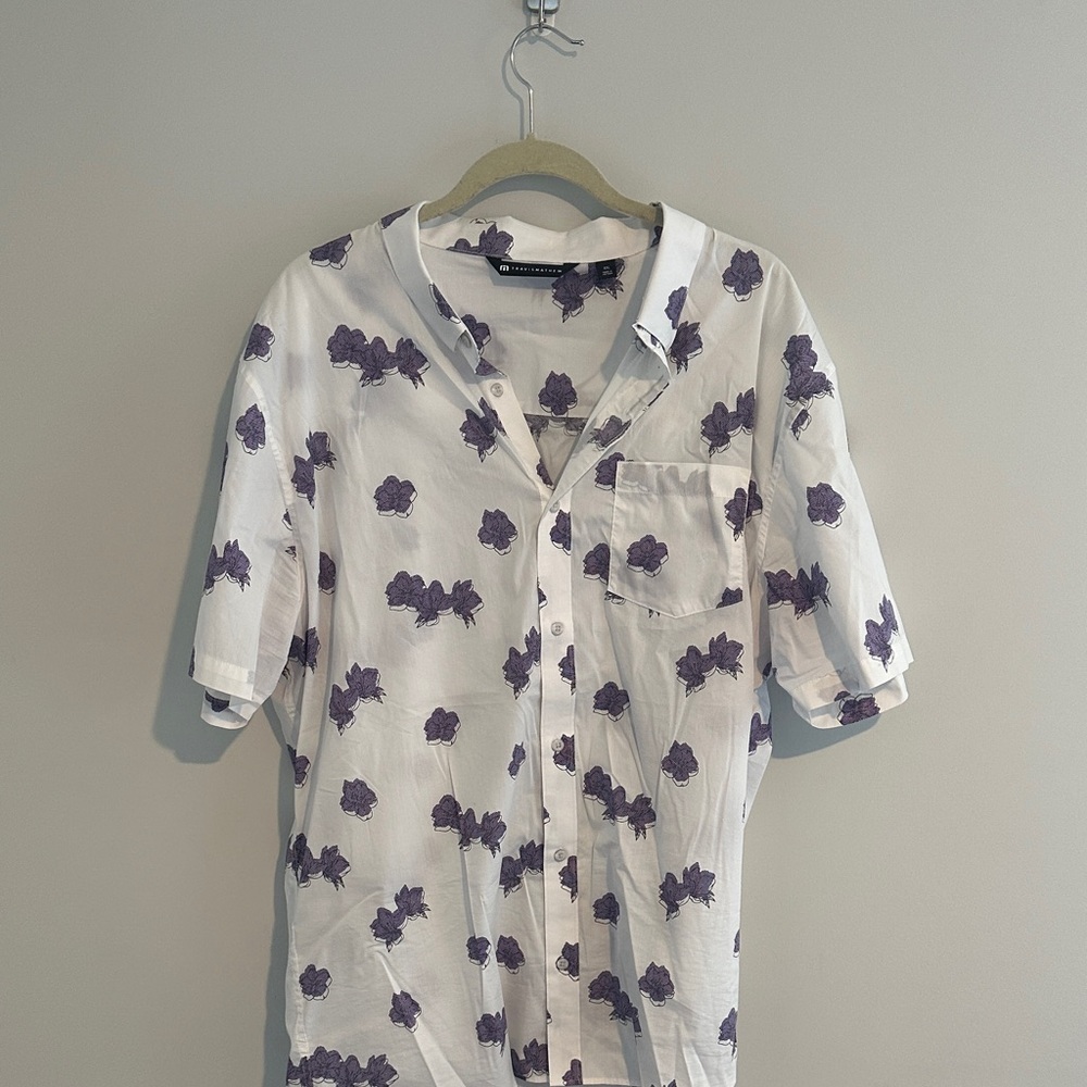 Travis Mathew White and Purple Floral Casual Shirt